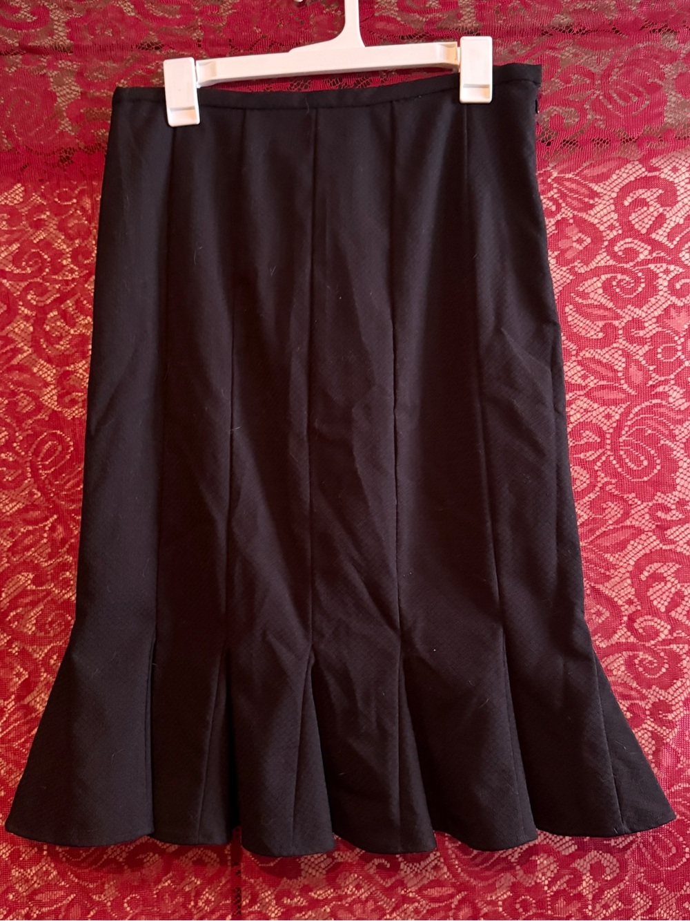 Sunny Leigh Black Pleated Trumpet Midi Skirt | Size 12